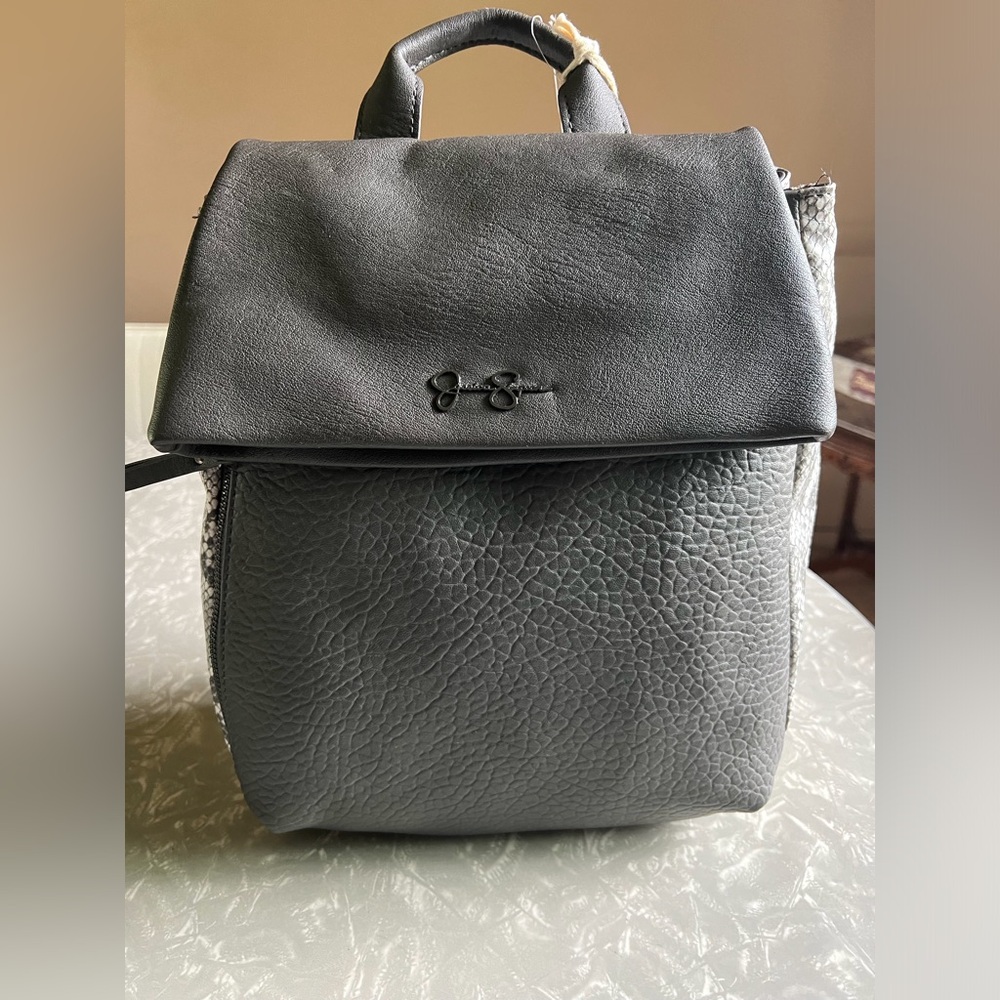 Jessica Simpson Gray/snake simulated leather backpack purse NWT